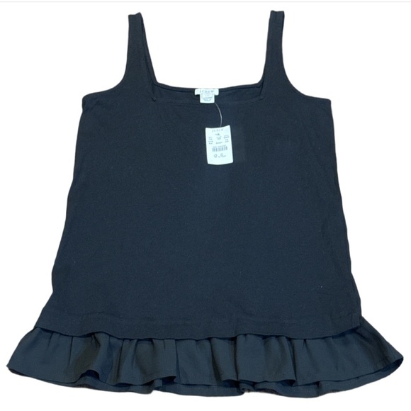 NWT! J. Crew Black Ruffled Sleeveless Tank Top - Picture 1 of 9